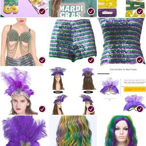 5 Mardi pieces wig hair head piece hat shorts top Halloween